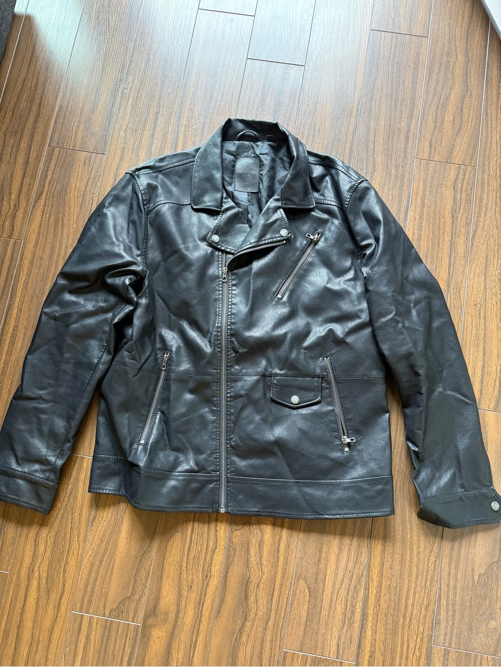 Men's Black Faux Leather Bomber Jacket